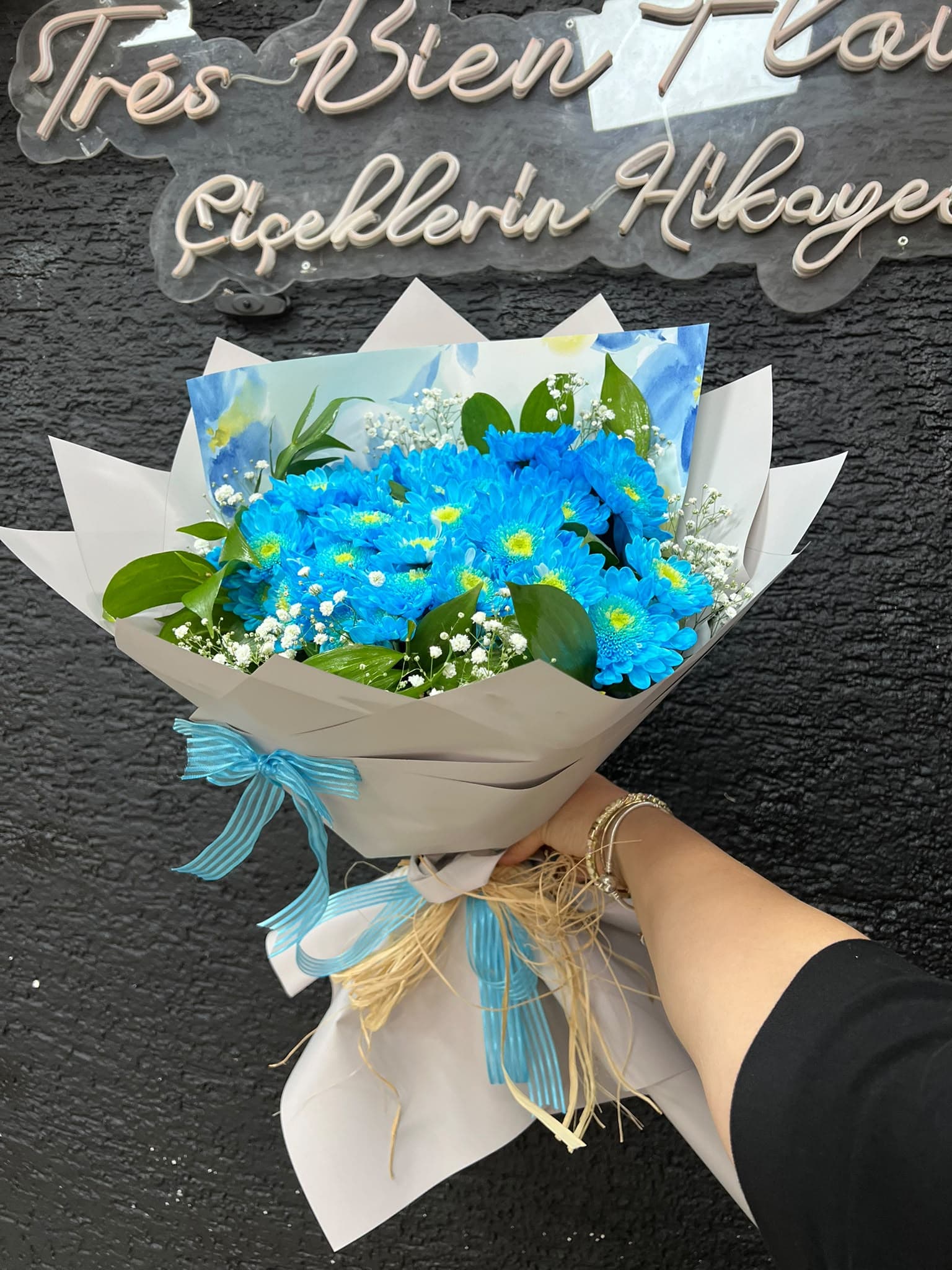 Mavi Krizantem Buketi